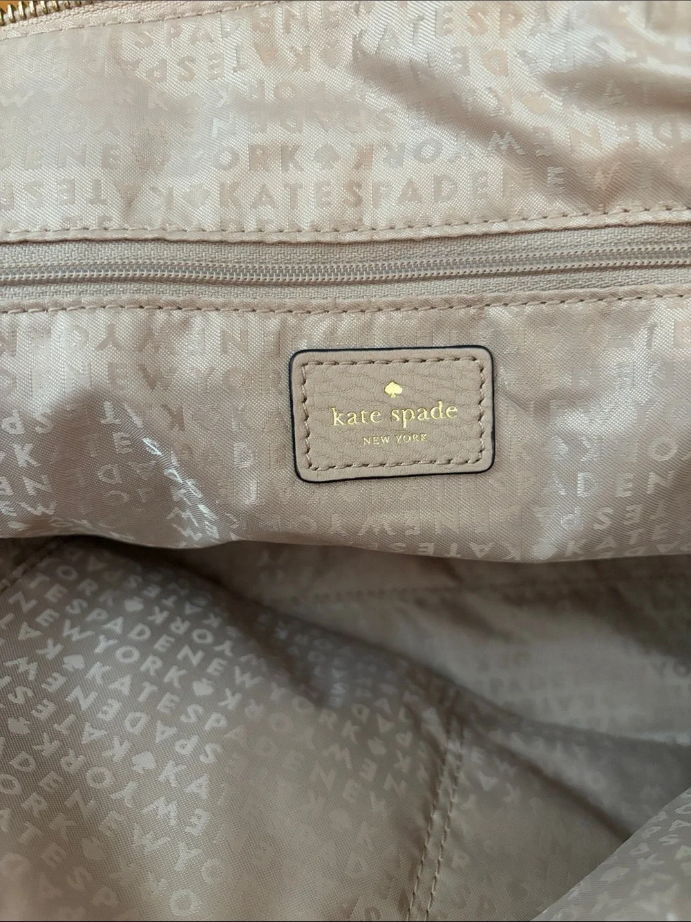 Kate Spade Beige Pebbled Leather Satchel with Crossbody Strap and Gold Hardware